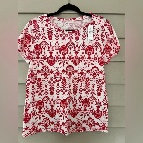 LOFT  Red and White Patterned Women's cotton Top - Picture 3 of 5